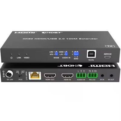 4K USB 2.0 HDBaseT Extender sur LAN HDBaseT PoC câble unique Cat5e / 6a / 7, max 100m